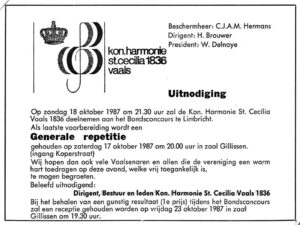 Voorvertoning: Uitnodiging generale repetitie en concours Limbricht, 1987