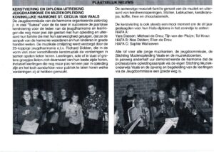 Origineel krantenknipsel: Kerstmuziek en diploma’s voor de jeugdopleiding (2019)