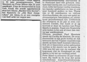 Krantenknipsel over Peter Sparla, Paul Meesters en Peter Mürer bij het Ceciliafeest van 1977