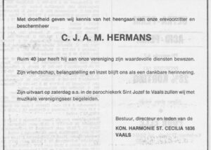 Origineel krantenknipsel: C. J. A. M. Hermans herdacht – 1988