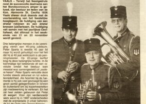 Origineel krantenknipsel: Ceciliafeest 1992 – langdurige trouw aan muziek en bestuur