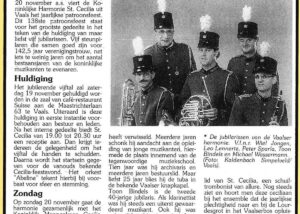 Origineel krantenknipsel: Ceciliafeest 1994 – vijf jubilarissen en veel verenigingswerk