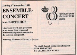 Origineel krantenknipsel: Ensembleconcert in de Koperhof – 1996