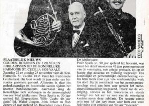 Origineel krantenknipsel: Ceciliafeest 1997 – goud voor Peter Sparla en negen jubilea