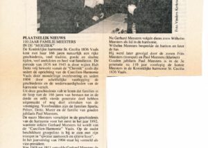 Origineel krantenknipsel: 110 jaar familie Meesters in de harmonie – een terugblik uit 2002