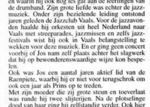 Origineel krantenknipsel: In memoriam Jos Vaessen – muzikant en jazzliefhebber, 1999