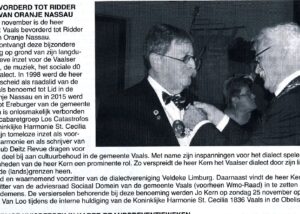 Krantenknipsel: Jo Kern bevorderd tot Ridder in de Orde van Oranje-Nassau – 2018