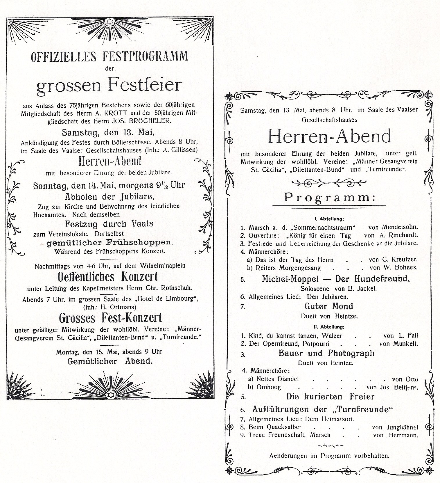 Officieel feestprogramma voor het jubileum van 1911. Verenigingsarchief.