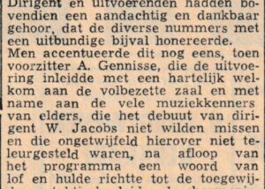Krantenknipsel: Het eerste winterconcert van dirigent W. Jacobs – 1960